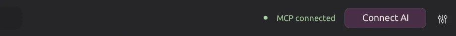 The PeerBrush status bar showing MCP connected next to the Connect AI button.